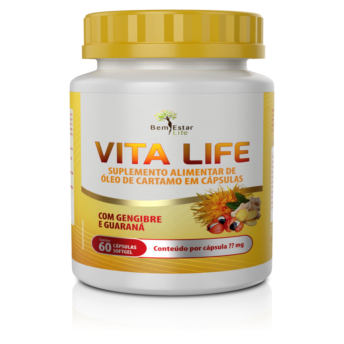 VITALIFE - Óleo de Cartamo, Gengibre e Guarana - 60 CAPS